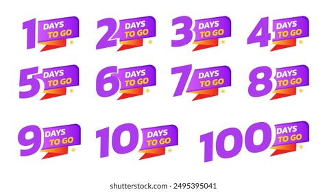 Days To Go Countdown banner template design. 1,2,3,4,5,6,7,8,9,10,20 days left countdown icon. vector 