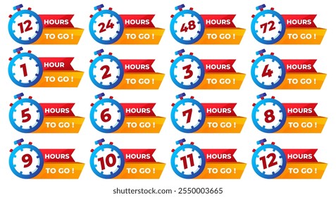 Days To Go Countdown banner template design. 1,2,3,4,5,6,7,8,9,10,11,12,13,14,15,30,99,100,365 days left countdown icon. vector 
