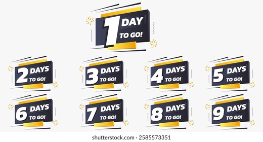 Days To Go Countdown banner template design. 1,2,3,4,5,6,7,8,9,10,20 days left countdown icon. vector 