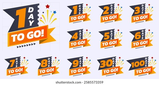 Days To Go Countdown banner template design. 1,2,3,4,5,6,7,8,9,10,20, 30 days left countdown icon. vector 