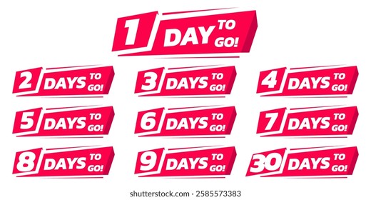 Days To Go Countdown banner template design. 1,2,3,4,5,6,7,8,9,10,20 days left countdown icon. vector 