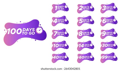 Projeto do modelo de banner da Contagem Regressiva de Dias para Ir. ícone de contagem regressiva esquerda de 1,2,3,4,5,6,7,8,9,10,20 dias. vetor 