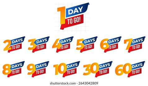 Projeto do modelo de banner da Contagem Regressiva de Dias para Ir. ícone de contagem regressiva esquerda de 1,2,3,4,5,6,7,8,9,10,20 dias. vetor 