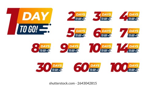 Projeto do modelo de banner da Contagem Regressiva de Dias para Ir. ícone de contagem regressiva esquerda de 1,2,3,4,5,6,7,8,9,10,20 dias. vetor 