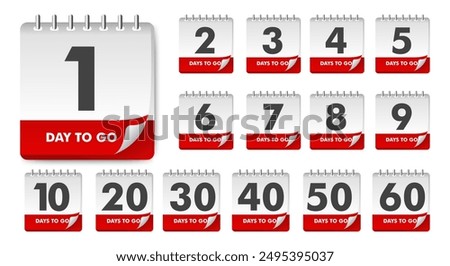 Days To Go Countdown banner template design. 1,2,3,4,5,6,7,8,9,10,20 days left countdown icon. vector 