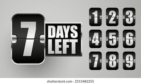 Days to go. Countdown discounts and sale time. Days left sign, label. Vector illustration