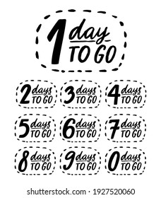 Days to go. Handwritten numbers, countdown template for sale, promo and offers. Black vector doodle badges from 0 to 9