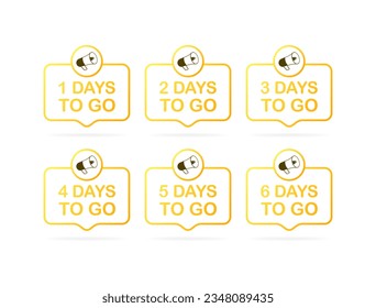 Days to go sign. Flat, yellow, days to go icons, mouthpiece days to go. Vector iilustration