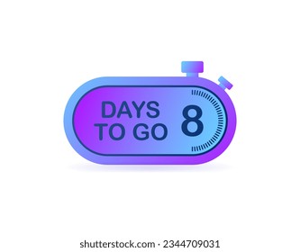 Days to go timer. Flat, color, 8 days to go. Vector illustration