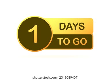 Days to go timer. Flat, yellow, 1 days to go. Vector illustration
