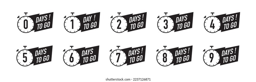 Days to go timer symbol set black color flat style
