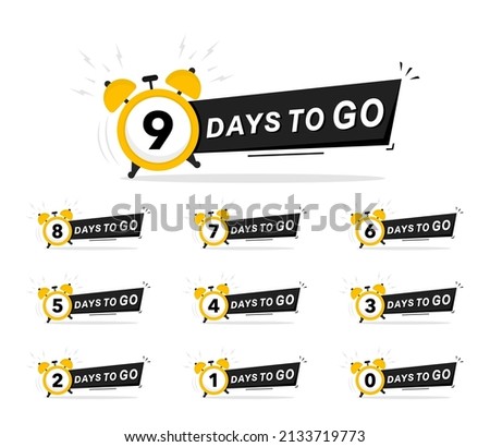 Days Left Badges and Stickers. Countdown of days 1,2,3,4,5,6,7,8,9,0.  Sale time countdown. Offer timer, sticker limited to few days. Countdown banner of days to go. Vector illustration. Flat style 商業照片 © 