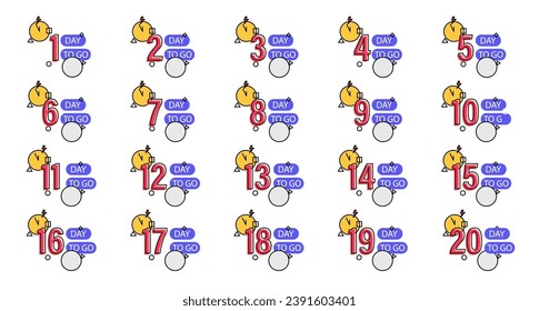 Days Left Badges and Stickers. Number of days left. Countdown left days banner. Count down vector banner template. 
