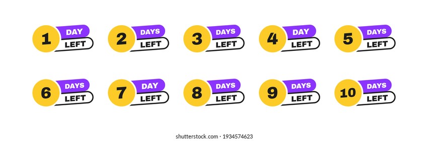 Days left to go from 1 to 10. Geometric label design with hourglass template for sales or retail. Pixel art design. Modern vector illustration.