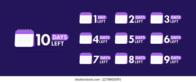 Days left to go from 1 to 10. Countdown of days. Geometric label design template for offer timer, business, promotion, sale and advertising. Vector illustration.