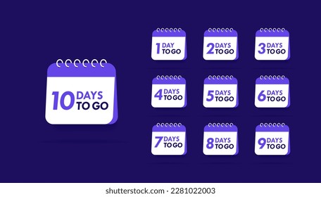 Days left to go from 1 to 10. Countdown of days. Geometric label design template for offer timer, business, promotion, sale and advertising. Vector illustration.