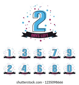 Days Left Numbers Zero To Nine - Vector Illustration - Isolated On White Background