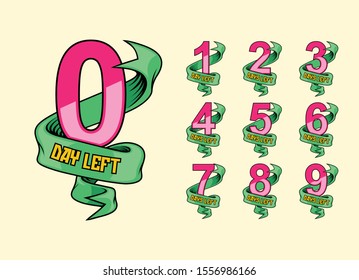 Days Left with ribbon circular in the number for Sale or Retail