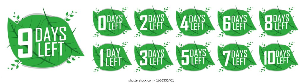 Days Left for Sale, or to end offer, set countdown tags, discount banners design template, app icons, don’t miss out, spring deal, vector illustration
