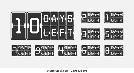 Days Left.  A set of countdown icons. A banner with the number of days before the start of the sale. Label for website, advertising, marketing