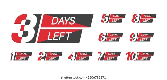 Days Left.  A set of countdown icons. A banner with the number of days before the start of the sale. Label for website, advertising, marketing