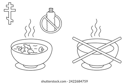 Days of Lent, when eating hot food without oil is allowed. And Days when hot food is prohibited. Vector illustration. Images produced without the use of any form of AI software at any stage. 