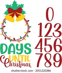 Days until Christmas with lights wreath Sign | Christmas countdown