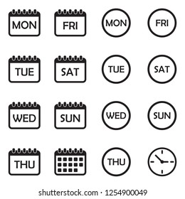Days Of The Weak Icons. Black Flat Design. Vector Illustration. 