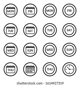 Days Of The Weak Icons. Black Flat Design In Circle. Vector Illustration.