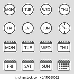 Days Of The Weak Icons. Sticker Design. Vector Illustration.