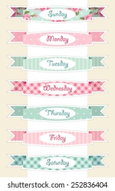Days of week banners as retro festive ribbons in shabby chic style ideal for retro diary, calendar or schedule decoration