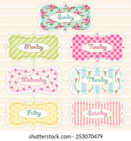 Days of week banners as retro festive frames in shabby chic style ideal for retro diary, calendar or schedule decoration