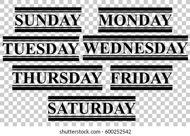 Days in a Week, black at transparent effect background