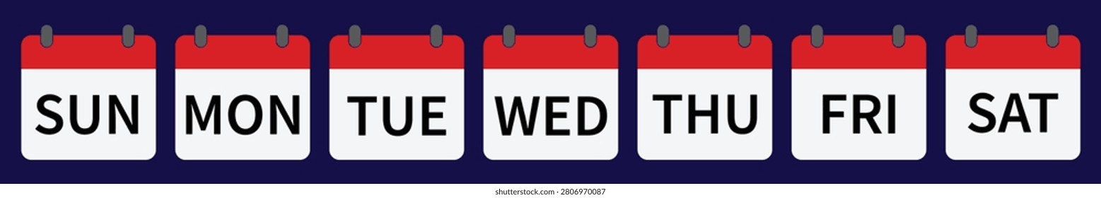 Days of the Week Calendar Tabs Set Sunday to Saturday Vector Illustration