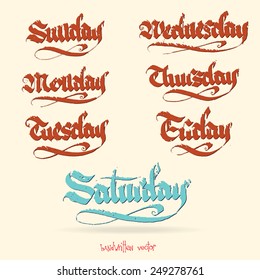 days of the week. calligraphy style