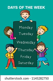 Days of week with children. Cartoon style.