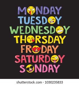 Days of the week - Emoji style. Vector file. 