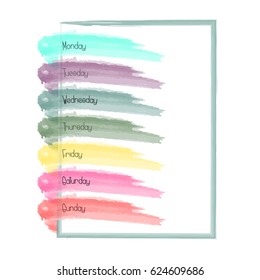 Days of the week in English on a watercolor background