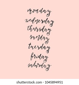 Days of the week. Hand written lettering. Stock vector