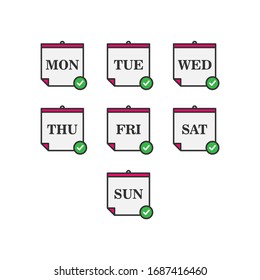 Days of the week icon set. Daily calendar flat design isolated on white background. Vector illustration