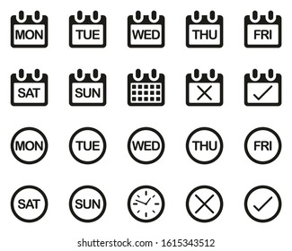 Days Of The Week Icons Black & White Set Big