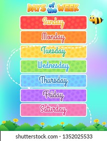 Days of The Week Illustration, Kids Learning Template