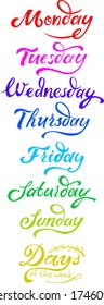 days of the week lettering colored lettering