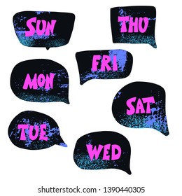 Days of the week lettering. Set of stylized words. Vector illustration.