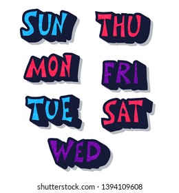 Days of the week lettering. Set of stylized words. Vector illustration.