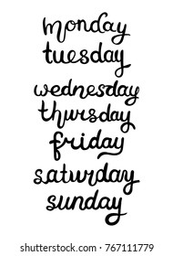 Days of week lettering. Text vector design illustration, isolated on white background. Hand drawn doodles.