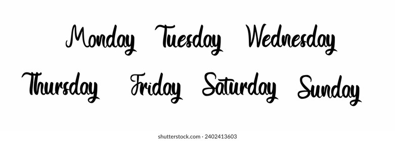 Days of the week, Monday Tuesday Wednesday Thursday Friday Saturday Sunday