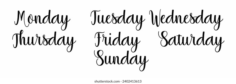 Days of the week, Monday Tuesday Wednesday Thursday Friday Saturday Sunday