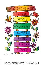 Days of the week with name plate.
