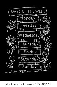 Days of the week with name plate.